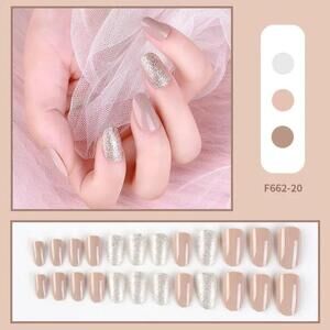 Dark Nude/Brown And Silver White Press On Nail Set of 24